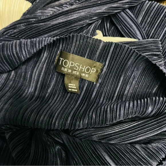 Topshop Pleated Midi Dress – Navy Cream Colorblock Tie Waist – Size 6 - Picture 6 of 6